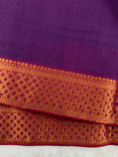 Handwoven Mangalgiri Cotton Saree | Purple | Gold Zari | Ships from California